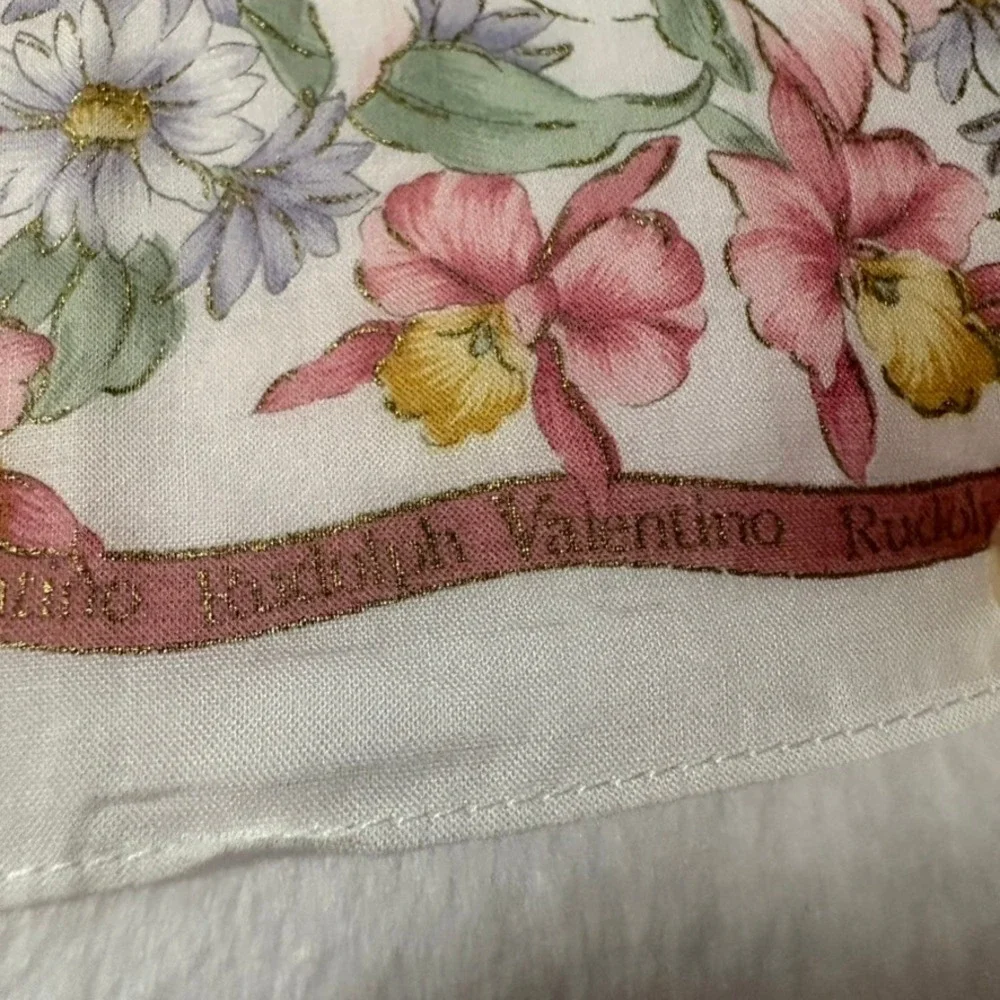 Vtg RUDOLPH VALENTINO Scarf Handkerchief Floral Lily Orchid Pink 17